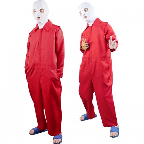 US Cosplay Costume Red Jumpsuit Full Set