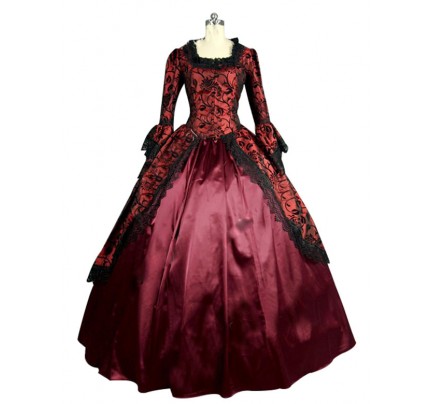 Victorian Lolita Marie Antoinette Brocade Gothic Lolita Dress Wine Floral