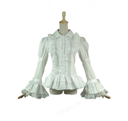 Victorian Lolita Reenactment Lace Ruffle Blouse Gothic Lolita Dress White
