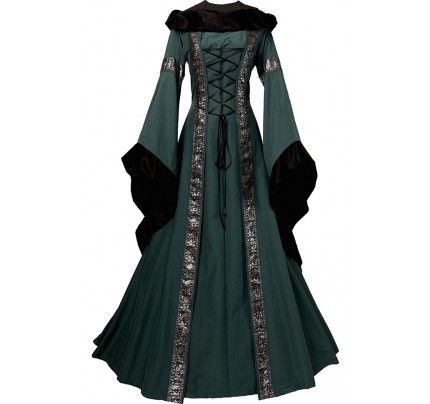 Medieval Renaissance Carnival Strappy Sarah Dark Green-Black Robe Dress 